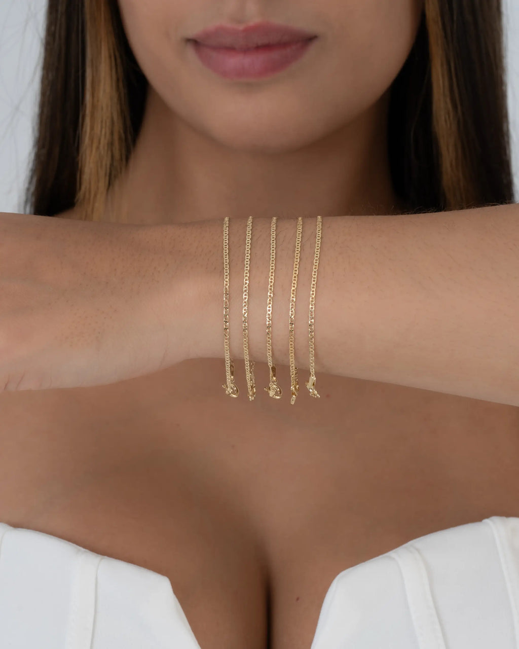 Pulsera Escalerita Con Destellos Italy 1.7mm 16.5 Cms