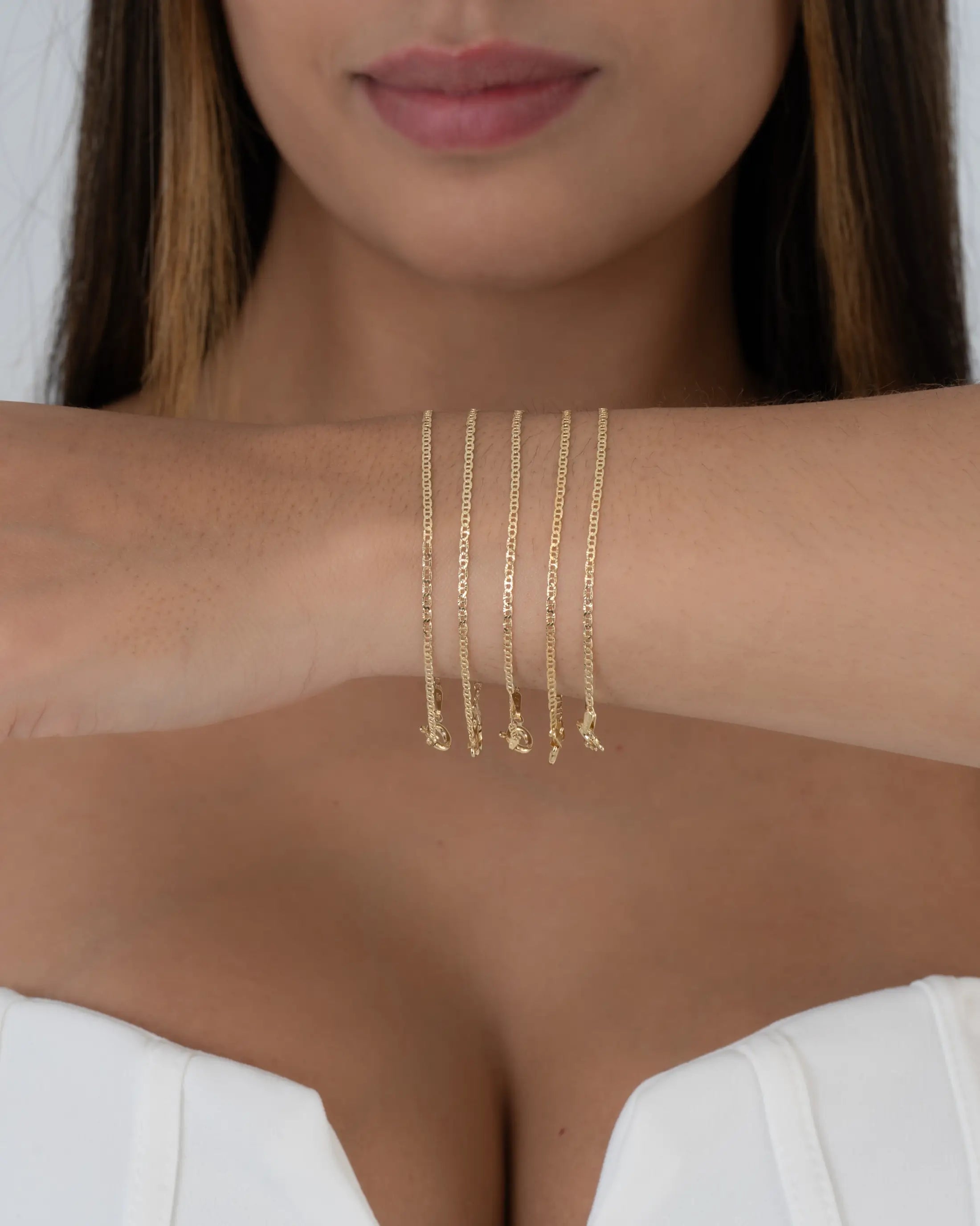 Pulsera Escalerita Con Destellos Italy 1.7mm 16.5 Cms